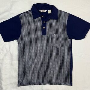 Vintage Penguin by Munsingwear Patterned Polo Shirt Mens Medium Navy Blue Knit